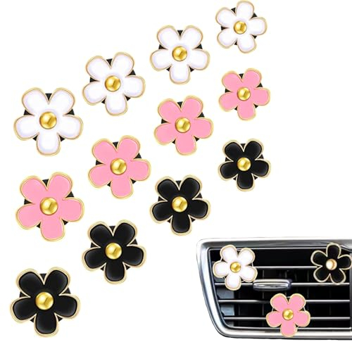 12 Stück Gänseblümchen Blumenförmige Auto-Lüftungsclips,Lufterfrischer-Kit Auto Zubehör Innenraum Frauen,Auto-Lufterfrischer-Clips