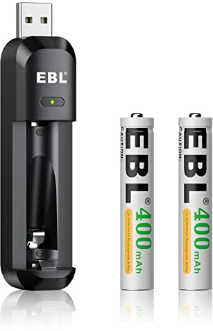 EBL Rechargeable AAAA Batteries 2 Counts 400mAh with Smart AAAA Battery Charger - High Capacity Ni-MH 1.2V 1200 Cycles Surface Stylus Pen