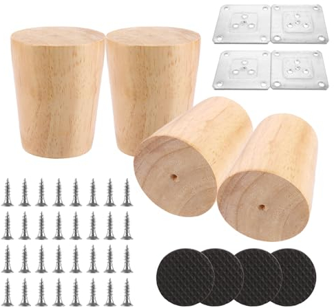 JMIATRY Lot de 4 Pied de Meuble 6CM, Pieds de Meuble en Bois, Pied de Meuble Bois, Pied Table Basse pour Canapé, Armoire, Chaise, Lit, Meuble TV