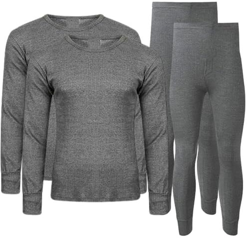 Pack of 2 Men's Extreme Thermal Underwear Set, Long Sleeve Top & Long Johns Set, Winter Thermals (Charcoal, M)