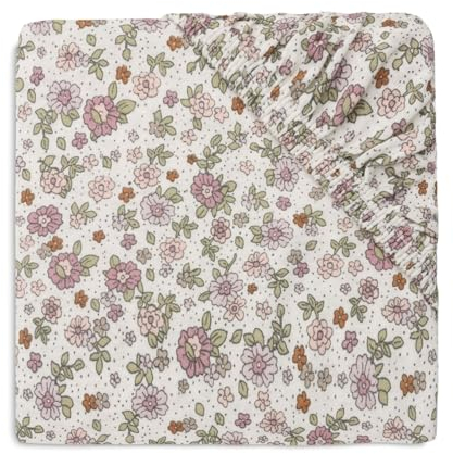 Jollein Drap-Housse en Jersey - pour Berceau - Fleurs rétro - 40/50 x 80/90 cm - 100% Coton - Imprimé Floral rétro