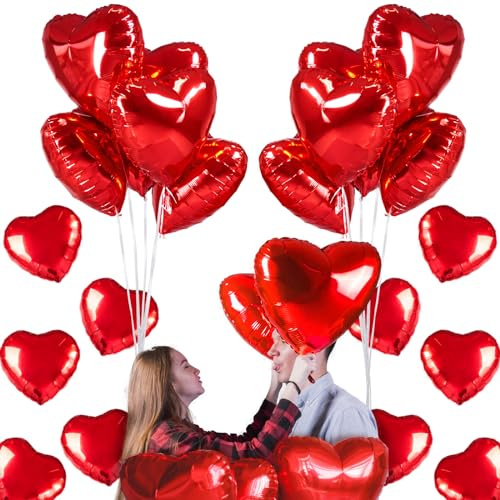 Red Heart Balloons- 30Pcs 18inch and 10pcs 10inch Foil Heart Balloon, Valentine Day Balloons, Room Decorations Kit Party Props Decor Love Balloons Red Valentines Day Heart Balloon