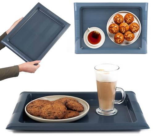 KADAX rechteckiges Kunststofftablett für Küche, rutschfestes Küchentablett, Serviertablett, Kaffeetablett mit Griffen, Frühstückstablett, Kaffeetablett (Dunkelgrau)