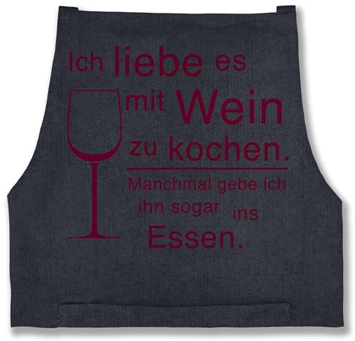 Shirtracer Schürze - Kochschürze - Erwachsene - Ich liebe es mit Wein zu kochen - 85x69 - Jeans Blau - koche küchenschürze koch alki männerschürzen damen köchin geschenk küchen spruch bäckerschürzen