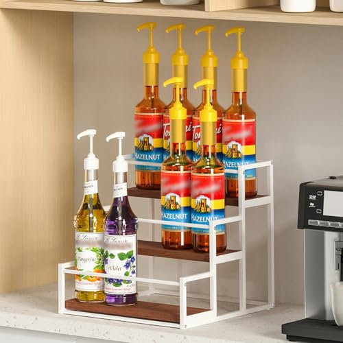 THYGIFTREE Kaffeesirup-Organizer, 3-stöckig, 12 Sirupflaschen, Ständer für Kaffeebar, Station, Aufbewahrungsregale für Sirup, Wein, Dressing für Küche, Weiß