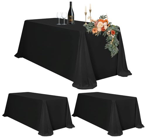 2er-Set Schwarze Tischdecken Rechteck 229x 96 cm,Wasserdichte Polyester Schwarze Tischdecken für 8ft Tisch, Waschbar Rechteckige Große Tischdecke für Party Hochzeit Buffet Camping Restaurant(90x156in)