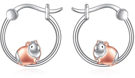 VONALA Meerschweinchen-Ohrringe, Ohrringe, 925er Sterlingsilber, Meerschweinchen-Creolen, hypoallergen, niedlicher Tierschmuck, Geschenke für Frauen und Mädchen