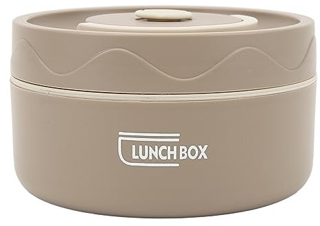 Tissting Contenitore per Pranzo Caldo per Alimenti da 420ml, Contenitore per Pranzo Bento, Contenitore per Pranzo Termico Portatile a Forma Rotonda a Doppio Strato(Disponibile nel microonde: Marrone)