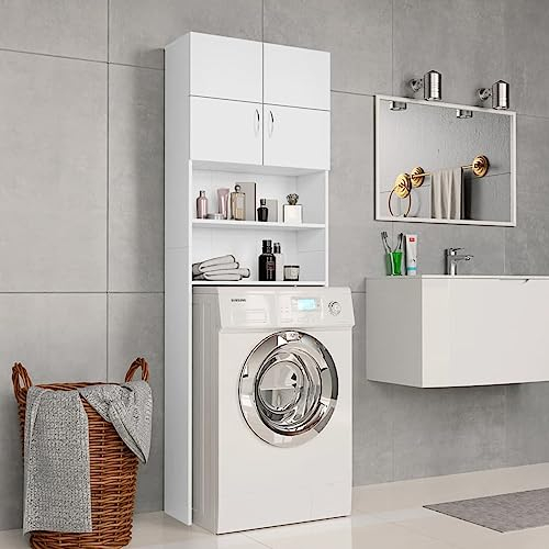ARKEM Armario de Lavadora Mueble Lavadora Armario Alto de baño Encima de la lavador estanteria Lavadora Madera contrachapada Blanco 64x25,5x190 cm
