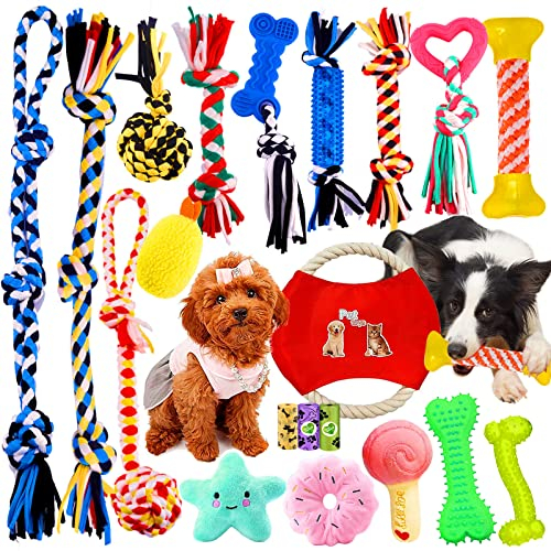 Frasheng 20 Pcs Hundespielzeug Set,Natürlicher Baumwolle,Seil Ball Hunde Kauen Spielzeug Set,Dauerhaft Hundespielzeug,interaktive Hunde Kauspielzeuge für Zahnpflege,für kleine und Mittlere Hunde