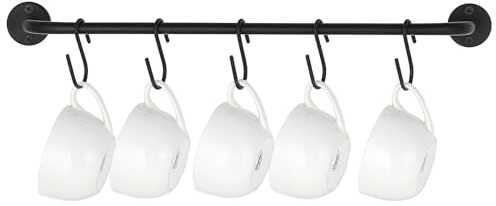 Mkono Soporte para tazas de café montado en la pared, colgador de metal moderno con 10 ganchos para tazas, utensilios rústicos, organizador de almacenamiento para cocina, comedor, barra de café, negro