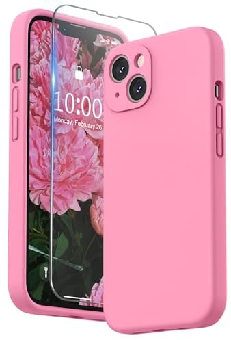 SURPHY Hülle Kompatibel mit iPhone 13 Hülle Silikon mit Displayschutzfolie, Handyhülle iPhone 13 Case Silikon Kameraschutz, iPhone 13 Hülle Schutzhülle Schutzschale 6,1 Zoll 2021, Pink