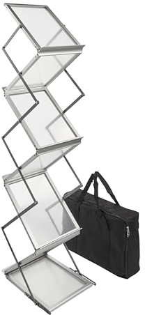 SPRINTIS - Prospektständer faltbar BOSTON 6 x A4 mit Tasche, silber, Bodenständer für Prospekte, Flyerständer, Zeitschriftenhalter, Broschürenhalter, Aufsteller