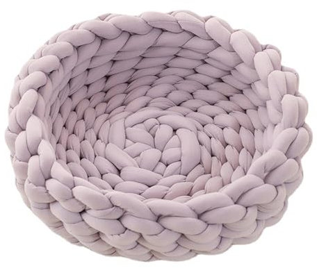 BURLOE Katzenkorb Katzenbett Gewebtes, ​Katzenbett Katzenkörbchen Klein Hundebett Wärmt Nest Haustier Schlafsack Für Katzen Und Kleine Hunde Zum Schlafen,Lila,45cm
