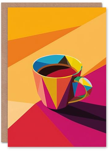 Artery8 Coffee Tea Cup Colourful Geometric Design Greeting Birthday Card Him Her All Blank