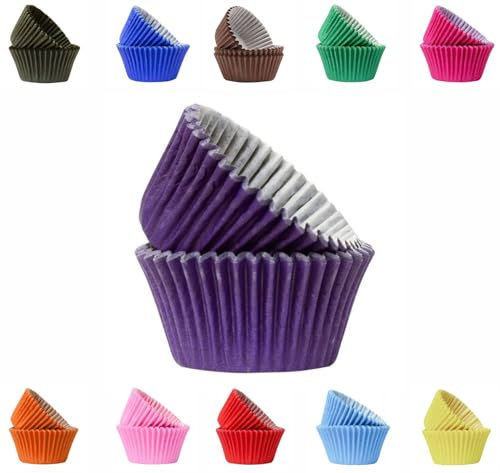 Vibrant, Colourful Baking Cupcake Cases, Greaseproof Paper Baking Cups 50mm Cup Cake Muffin Cases (50, Purple)