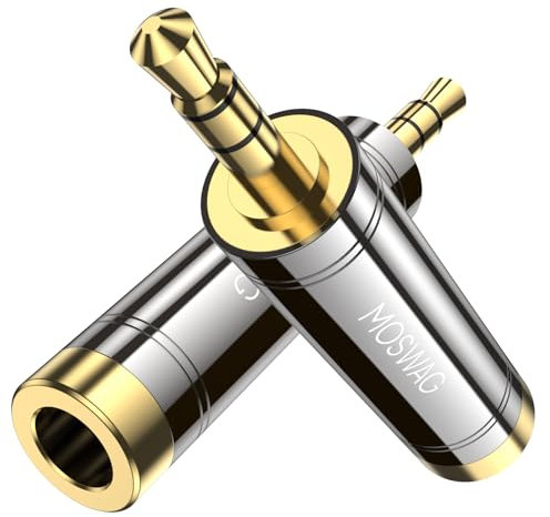 MOSWA Adaptateur Jack Stéréo 3,5 mm Mâle vers 6,35 mm Femelle pour Amp Adapter, Guitars, Speakers, Tablet, Phones, Mixer, Electronic Piano (2 Pack)
