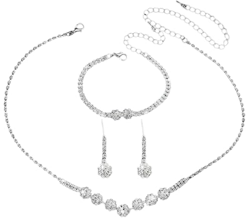 Lucktao Brautschmuck Set Silber - Hochzeitsschmuck Halskette, Ohrringe & Armband - Strass Kristall Schmuck - Allergenfrei für Braut und Brautjungfern