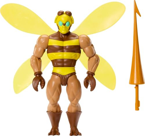 Masters of the Universe Origins Actionfigur Buzz-Off aus der Cartoon-Kollektion, ca. 14 cm groß, aus dem TV der 1980er, Anführer der Bienen mit Flügeln und Brille mit Wurfspeer, JBM88