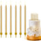 Decoraparty Set mit 12 Goldkerzen - Dünne lange elegante goldene Kerzen mit Kunststoffsockel für Kuchen Geburtstag Jahrestag Party - Höhe 12,5 cm
