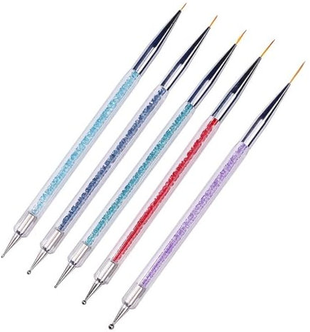 KOOLEVER Nail Art Brushes Set - 5PCS Double Ended Pens, Thin Brushes & Dotting Tools for French Tip Designs, DIY Nail Art Tools & Accessories