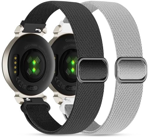 Elastische Nylonbänder, kompatibel mit Garmin Lily 2, 14 mm, dehnbares Nylon, 2 Stück, weiche Schlaufenbänder, Schnellverschluss, verstellbares Armband für Lily 2 Classic/Active, Smartwatch-Zubehör