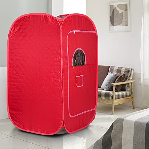 Sauna de Vapor Portátil,Generador de Vapor 2L,Soporte de acero inoxidable, tela de nylon, conservación del calor, ajuste de temperatura de 1 a 9 niveles,L80cm x L80cm x H135cm (rojo)