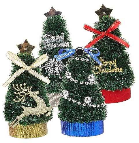UKCOCO 4stücke Mini Weihnachtsbaum Miniatur Weihnachtsbaum Mit Sockel Für Weihnachtsdekoration Für Puppenhäuser Und Tischdekoration