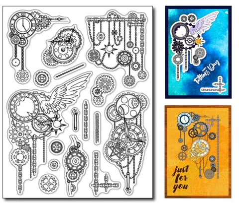 arriettycraft Mechanische Zahnräder, transparente Stempel, Silikonstempel, maskuline Zahnrad-Eisenkette, transparente Gummidichtungsstempel für Kartenherstellung, DIY, Scrapbooking, Basteln,