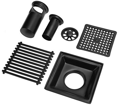 Desagüe de Piso de Ducha de 3,9 Pulgadas, con Cubierta Extraíble, Rejilla, Desagüe Negro de Forma Cuadrada para Ducha, Colador de Hierro Fundido, 10x10cm, Coladores Negros,