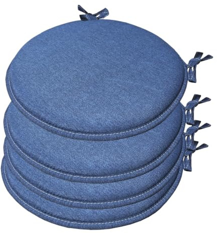emmevi Set mit 4 runden Stuhlkissen aus Baumwolle, waschbar, weich, rund, einfarbig, Pastell Blau