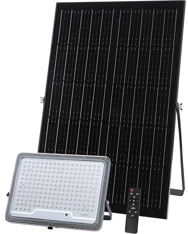 Suprema, Faretto LED da Esterno Solare, Proiettore Solare 3700 LM in Alluminio, Sensore Crepuscolare, Timer 3/5/8h, Intensità Regolabile, IP65, Telecomando Incluso