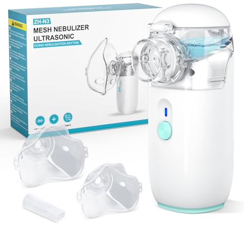 NAHKZNY Inhalationsgerät Maschine für Erwachsene und Kinder Wiederaufladbare Tragbare Inhaliergeräte Partikelgröße 1-5µm Einstellbarer Sprühnebel besonders leise Inhalator mit Mundstück und Maske