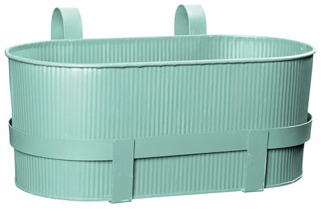PALUPLUS Fioriera in Metallo per Balcone di colore Verde Acqua, Misura 36x18x16 cm, Vaso per ringhiera con Ganci, Balconiera da Appendere a Finestre e Balconi -1201F-1,35