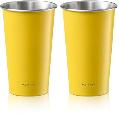 MAXCOOK 2 Stück 18/8 Edelstahl Becher, 17 oz Edelstahl Trinkbecher (500 ml Gelb)
