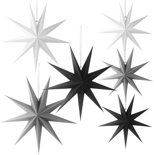 Decorazione Stella di Carta 9 Punte 6 Pezzi Stelle di Carta da Appendere per Decorazione Finestra,Natale,Avvento,Festa,Compleanno