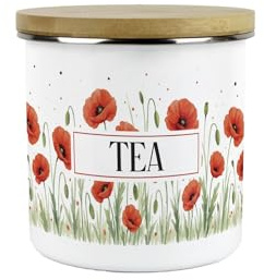 Purely Home Summer Poppies Tea Storage Canister - Red & Green Floral Kitchen Gifts for Gardeners - Medium Metal Enamel Container 600ml