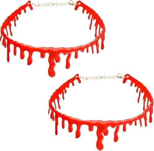 Halloween Blut Halskette,Unheimlich Blut Halskette,Vampir Blut Tropfen Choker,Rot Blutige Kette Horror für Halloween Kostüm Blutig Narbe Halsketten,Karneval,Party,Cosplay,Party Supplies,2 Stück