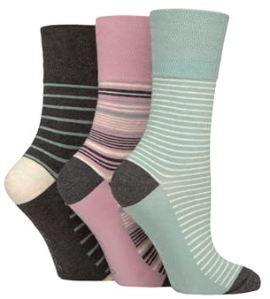 SockShop Gentle Grip Ladies Floral Spotted Patterned Striped Honeycomb Top Cotton Socks 3 Pairs Assorted Colours Size 4-8