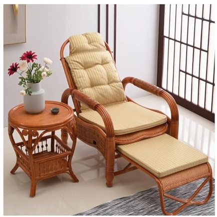 Chinesischer Rattan-Loungesessel, handgewebter Rattan-Sessel für den Gartenbalkon, damit Sie Sich entspannen können(A,185 * 70 * 55cm)