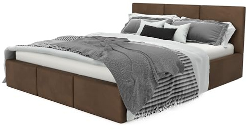 Muralo Polsterbett 140x200 cm mit Bettkasten - Braun | Doppelbett mit Gestepptem Kopfteil, Lattenrost, Samtbezug, Wasserabweisend & Kratzfest, ohne Matratze