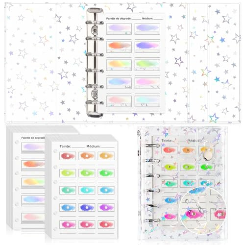 Nuancier à Colorier Avec Trou 50 Feuilles Mobiles A7 8.1x12cm Trous Ronds et Carrés Nuancier Coloriage Boîtier en PVC Anneau 300g/㎡Anneau Impression UnilatéRale Convient Aux Feutres Crayons De Couleur