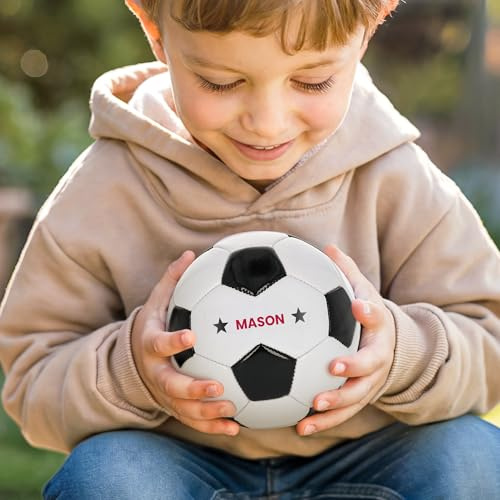 Fußball Klein mit Eigenem Namen Bedruckt - Geburtstagsgeschenk personalisiert - Weißer Ball mit Schwarzen Flecken Personalisierbar mit Eigenem Namen und Verschiedenen Designs (Fußball - Klein)