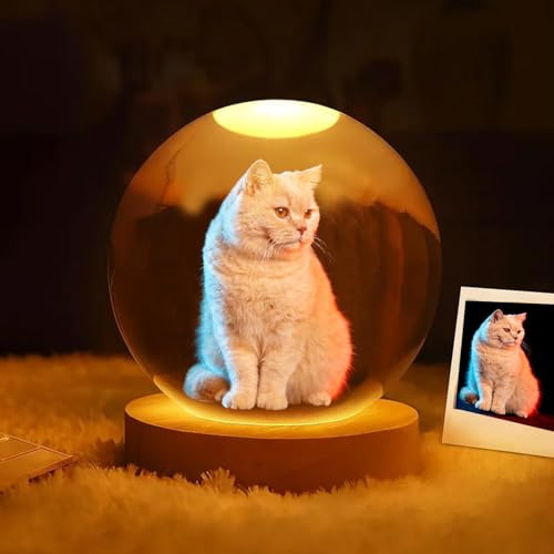 BBGDP Lámpara De Noche Con Forma Bola Conmemorativa Personalizada Foto Mascota, Globo Cristal 3D Perro, Regalo Condolencia Por La Pérdida Un Gato For Amantes Los Perros Y Gatos