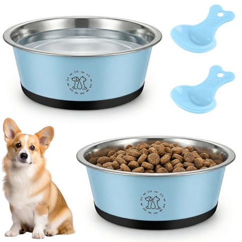 2Pack Stainless Steel Dog Bowls with Anti-slip Bottom, 860ml Dog Feeding Bowls for Food and Water, Dishwasher Safe, Dog Food Bowl Set for Medium Dog Puppy & Cats