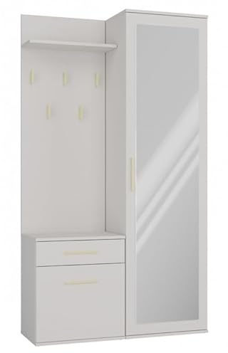 CDF Armario Recibidor con Espejo Corredero Perchero Panel Ganchos Estante Zapatos Cajón, Mueble Pasillo Ahorra Espacio Bicolor Antracita Cachemira Nórdico Elegante, Dimensiones 35x50x180 cm, 63kg