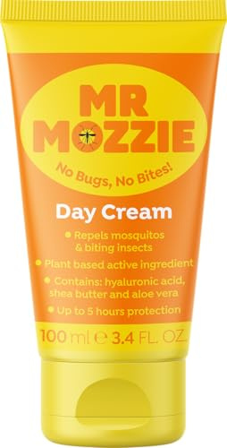 Mr Mozzie Day Cream Mosquito Repellent, Plant Based Insect Repellent with Hyaluronic Acid, Shea Butter and Aloe Vera, 100ml