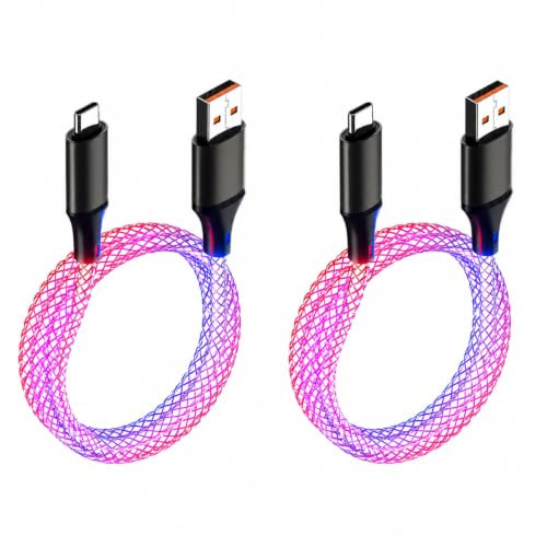 Confezione da 2 Cavi USB C Ricarica Rapida 1 m, Cavo USB C Luminoso con LED RGB, 66 W, Cavo USB C Intrecciato Compatibile con iPhone 15/16/17, Samsung S25/S24, iPad, MacBook