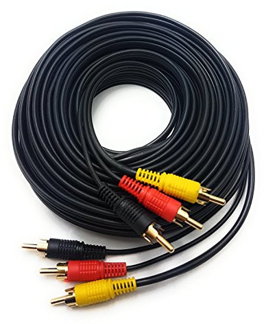 RAGAI MainCore 10m Long 3 x Phono Male To 3 x Phono Male Audio Composite Video RCA Cable (Black)