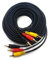 RAGAI MainCore 10m Long 3 x Phono Male To 3 x Phono Male Audio Composite Video RCA Cable (Black)